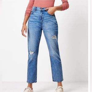LOFT Destroyed High Waist Straight Crop Jeans in Light Indigo Wash, 28p (size 6)
